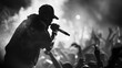 © Justlight - The blurry background of a rap concert reveals a sea of bodies writhing to the beat as the artist on stage dominates the foreground with their raw unbridled passion and commanding .