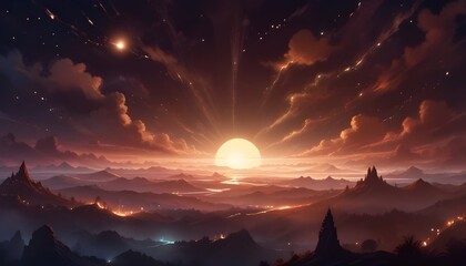 Wall Mural - sunset in the mountains