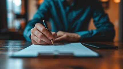 Wall Mural - Man Signing a Document at a Table