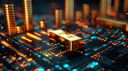 Poster - Gold Bar on a Futuristic Digital Display