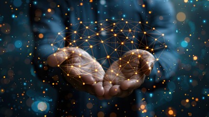 Poster - Hands Holding a Digital Network