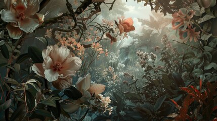 Wall Mural - Scenic views of botanicals blossoms and earth tones