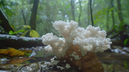 Wall Mural - White fungus in the moist tropical woods