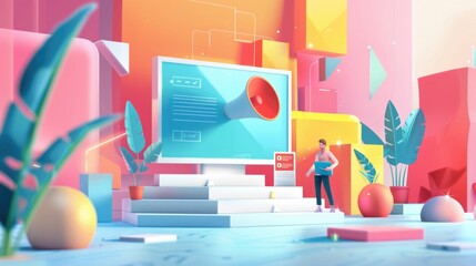 Poster - Vibrant showcasing digital marketing and lead techniques  The image features a dynamic backdrop with geometric shapes patterns and colors highlighting elements like forms landing pages
