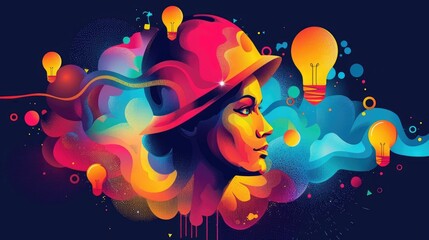 Poster - Vibrant and abstract depicting various creative problem solving frameworks and methodologies such as the Six Thinking Hats and TRIZ