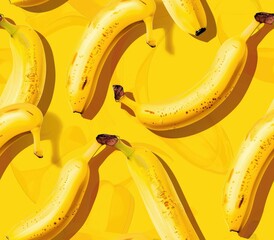 Poster - Vibrant and stylish seamless pattern featuring repeating minimalist banana motifs in a bright sunny yellow color palette  This contemporary