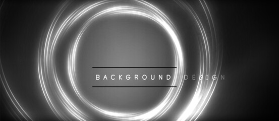 Aufkleber - Neon glowing circle rays, light round lines in the dark, planet style neon wave lines. Energetic electric concept design for wallpaper, banner, background