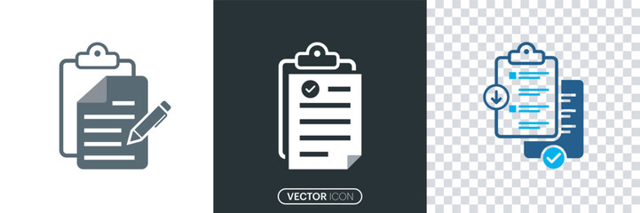 Fototapete - Clipboard with Document Symbol Set. Audit document icon in flat style. Containing clipboard with checkmark, Accepted Report Symbol Collection. vector illustration.