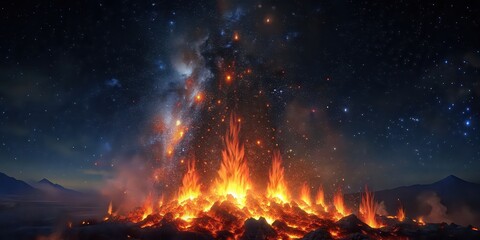 Canvas Print - Enchanting display of glowing fire embers rising into the night sky , fire, embers, glowing, intense, mesmerizing, pattern, sparkling, light, dark, backdrop, night, flames, heat, warmth