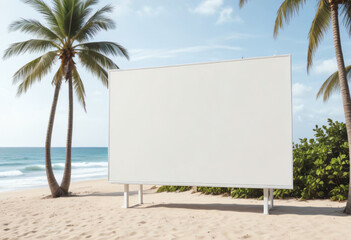 blank advertising sign board copy space mockup at tropical beach background