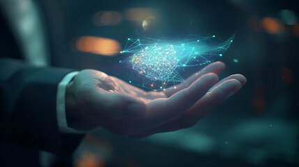 Poster - futuristic virtual digital technology in the hand of businessman