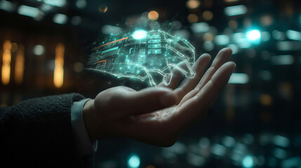 Poster - futuristic virtual digital technology in the hand of businessman