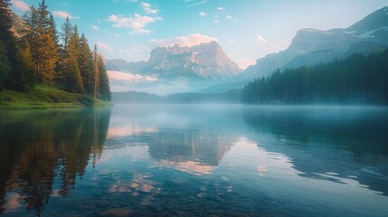 Wall Mural - Calm Lake with Mountain Reflections