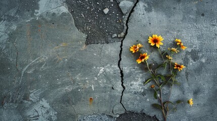 Wall Mural - Flowers growing in a concrete crack generative ai