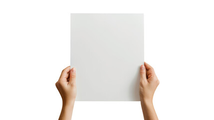 hands holding blank paper isolated on transparent white background, clipping path