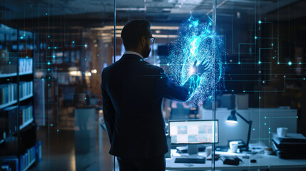Poster - businessman using futuristic virtual ai technology