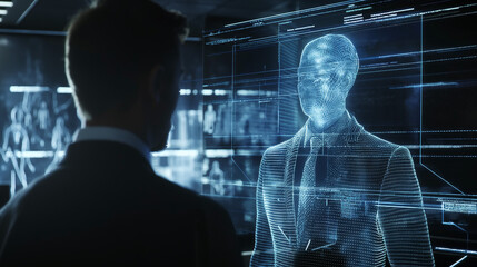 Poster - businessman using futuristic virtual ai technology