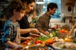 © InfiniteStudio - Family cooking together in the kitchen, kids and parents chopping vegetables.