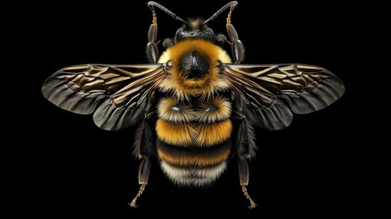 Wall Mural - bee from above, showing a full view of the outstretched body and outstretched wings. generative ai