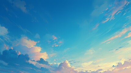 Wall Mural - Softly Lit Evening Sky with Fluffy Clouds