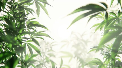 Sticker - Thickets of marijuana plants illuminated in bright light on a plain white backdrop