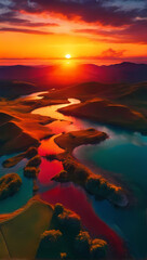 Wall Mural - sunset over the river