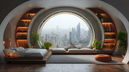 Wall Mural - Bedroom of the future - futuristic sleeping quarters - futuristic city