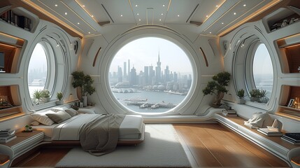 Wall Mural - Bedroom of the future - futuristic sleeping quarters - futuristic city