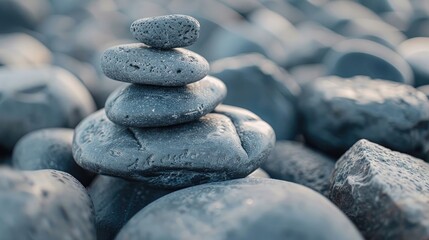 Poster - Close up view of a variety of gray stones stacked together