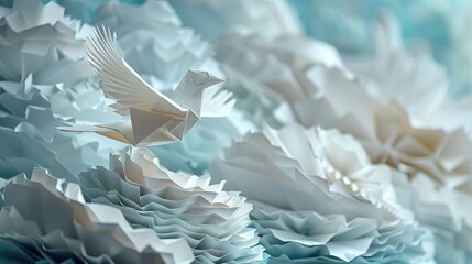 The origami bird, sculpted from a stack of paper, symbolizes the transformative power of creativity, revealing unforeseen possibilities from humble beginnings.