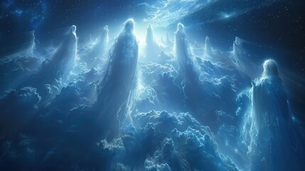 Wall Mural - Like a celestial chorus, voices of a heavenly choir resounded through the celestial expanse, their hymns of praise echoing in ethereal harmony.