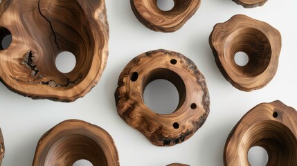 Wall Mural - Walnut with wormholes on a plain white surface