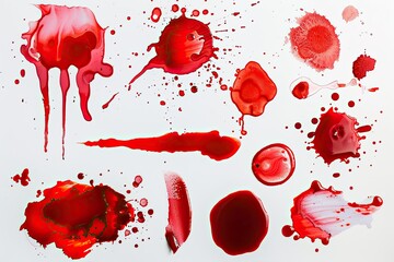 Wall Mural - different collection of blood paint on white background 
