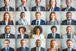 © MVProductions - Many smiling multiethnic business people faces headshots collage mosaic. Collage of smiling business people in formalwear looking at camera.