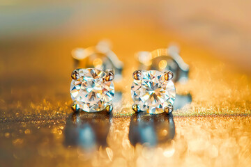 Wall Mural - A pair of shiny diamond stud earrings