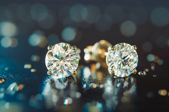 A pair of shiny diamond stud earrings