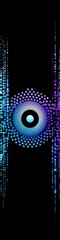 Wall Mural - an abstract technology circle with computer code in vibrant purple and blue on a black background.