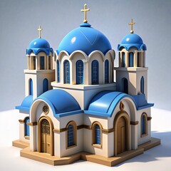 3D Render of a Greek Orthodox church, on isolated white background, Generative AI