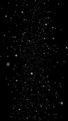 Poster - Abstract white particles looking like snow in the wind. Media. Tiny snowflakes background. Vertical video.