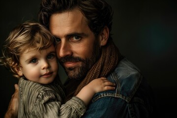 A man and a child are hugging each other