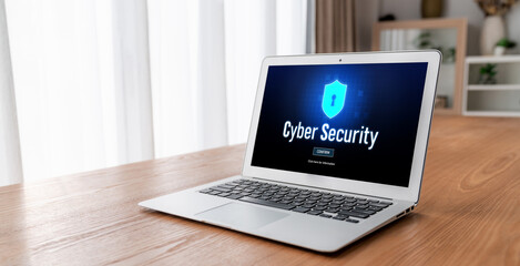 Poster - cyber security system on computer screen protect private information snugly from hacker and cyber at