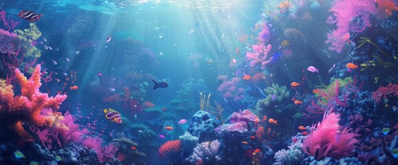Wall Mural - Underwater with colorful marine life of fish and various plants