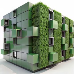 Wall Mural - 3D Render of a green wall façade, on isolated white background, Generative AI