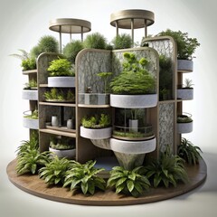 Wall Mural - 3D Render of a living building with integrated plant life, on isolated white background, Generative AI
