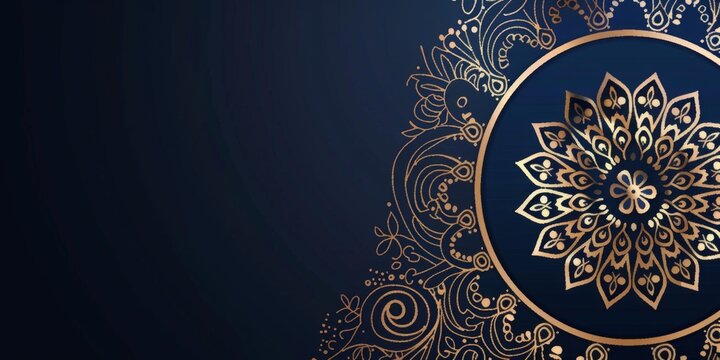 Luxurious golden mandala design on dark navy background, paper feel texture, culture, faith, graphic, classic, 4k hd wallpaper, background, generated by AI，Luxurious Golden Mandala in Deep Ocean: Exqu