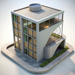 Wall Mural - 3D Render of a zero-energy building, on isolated white background, Generative AI