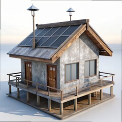 Wall Mural - 3D Render of an off-grid cabin, on isolated white background, Generative AI