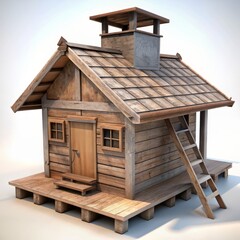 Wall Mural - 3D Render of an off-grid cabin, on isolated white background, Generative AI