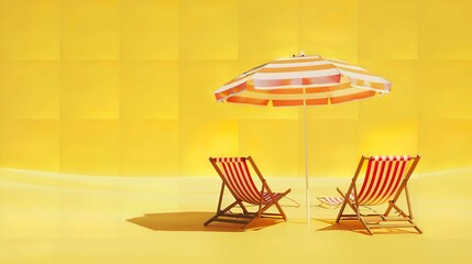 Wall Mural - Beach Umbrella with Two Chairs on the Sand - Summer Trav

