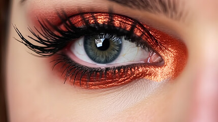 Wall Mural - A woman's eye is painted with orange and blue eyeshadow